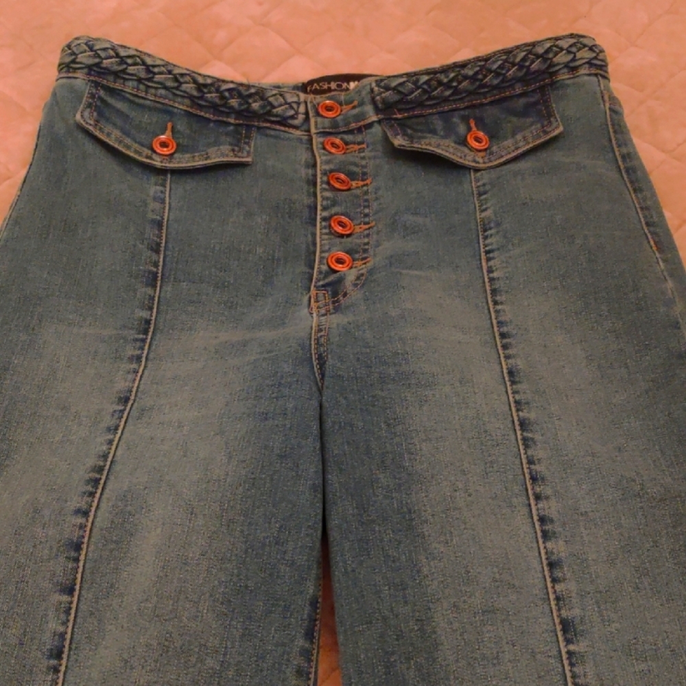 Fashion Nova Blue High Rise Jeans with Braided Waistband